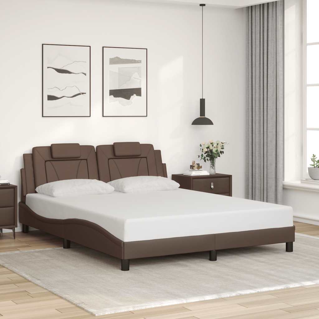 Sengeramme Viana 160 x 200 cm med hovedgærde - brun kunstlæder