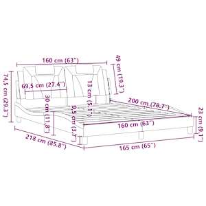 Rám postele Viana bez matrace šedý 160x200 cm umělá kůže - obrázek 12