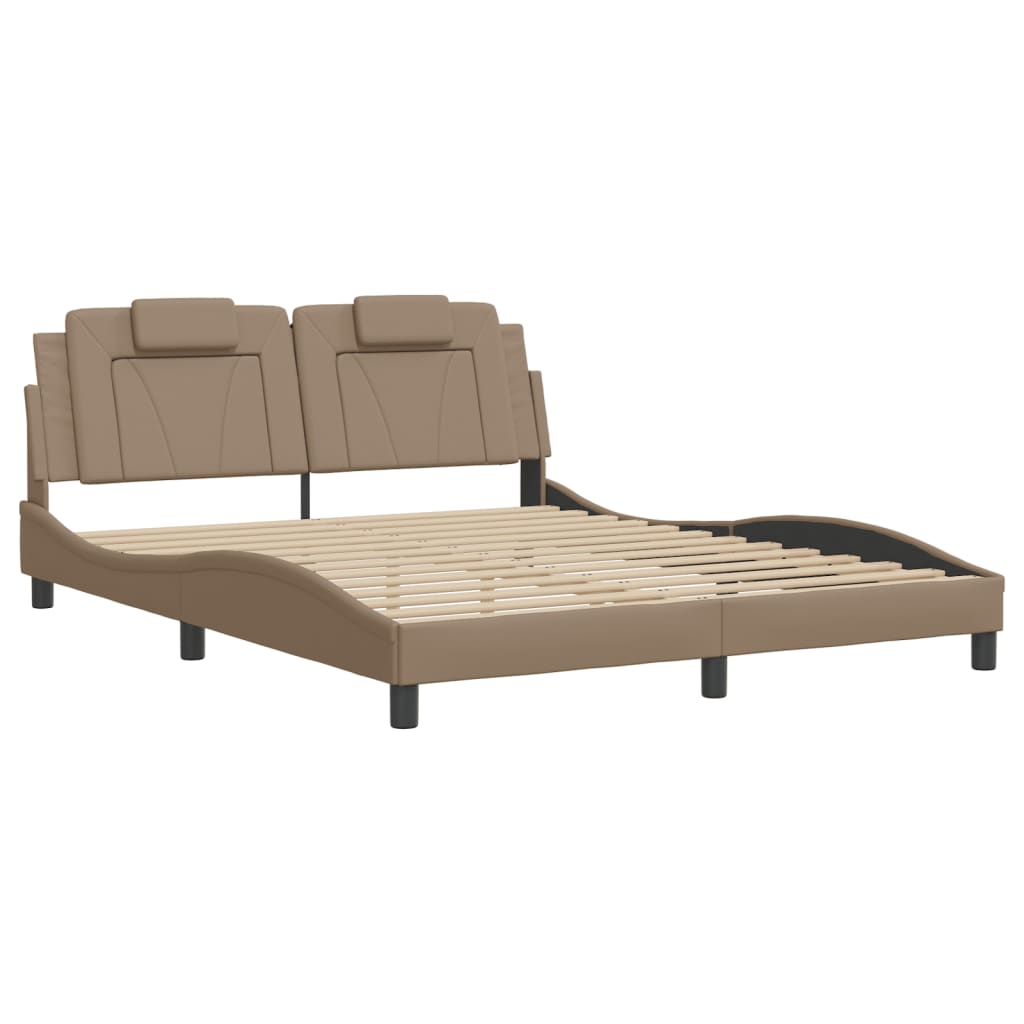 vidaXL Bedframe met hoofdbord kunstleer cappuccinokleurig 160x200 cm afbeelding