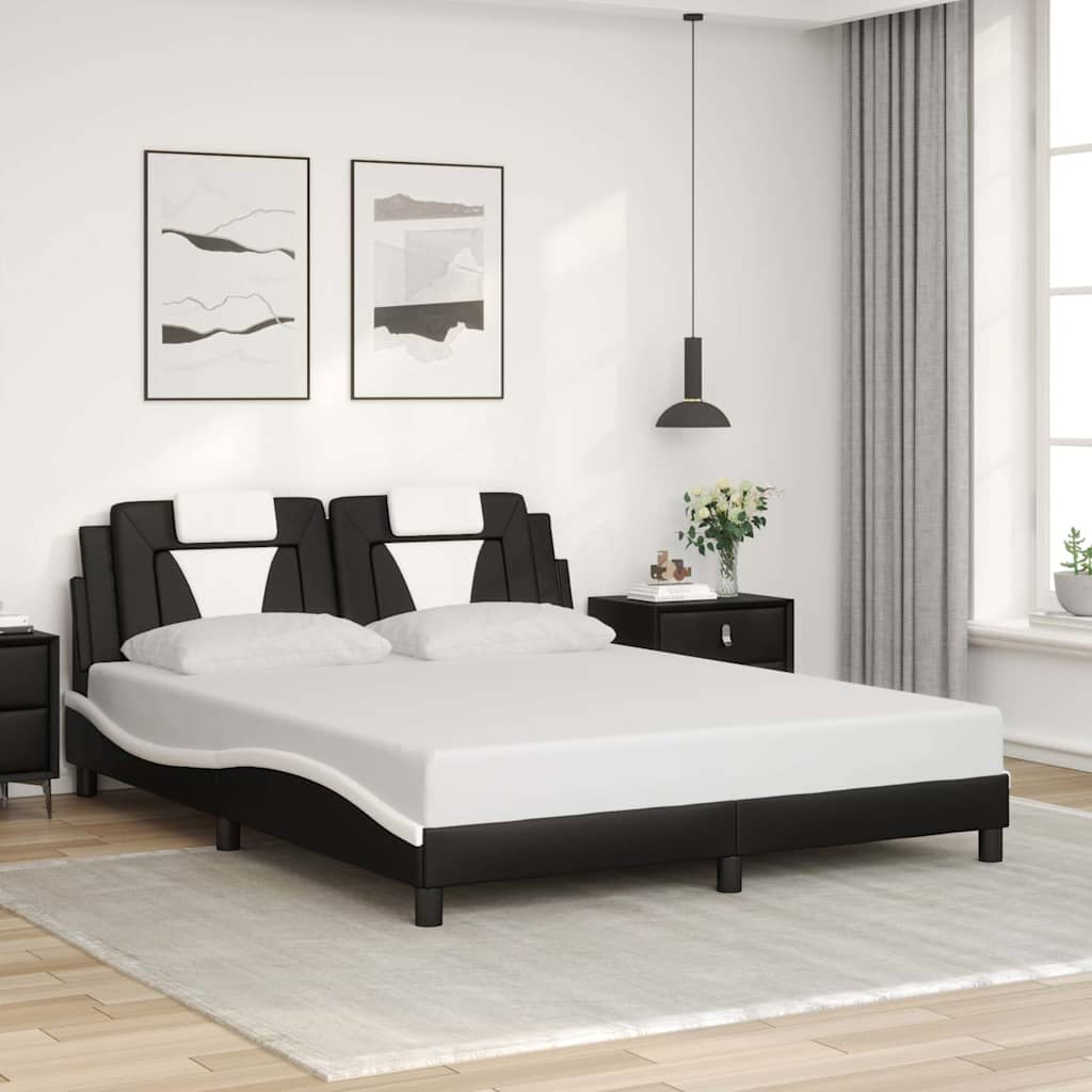 vidaXL sengeramme uden madras Viana 160x200 cm kunstlæder sort og hvid