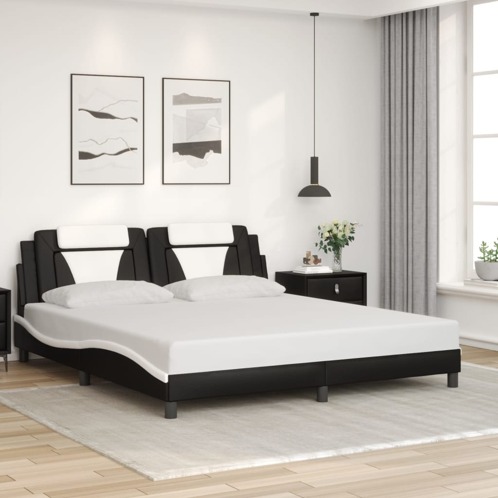 vidaXL Cadru de pat cu tăblie negru și alb 180x200cm piele artificială