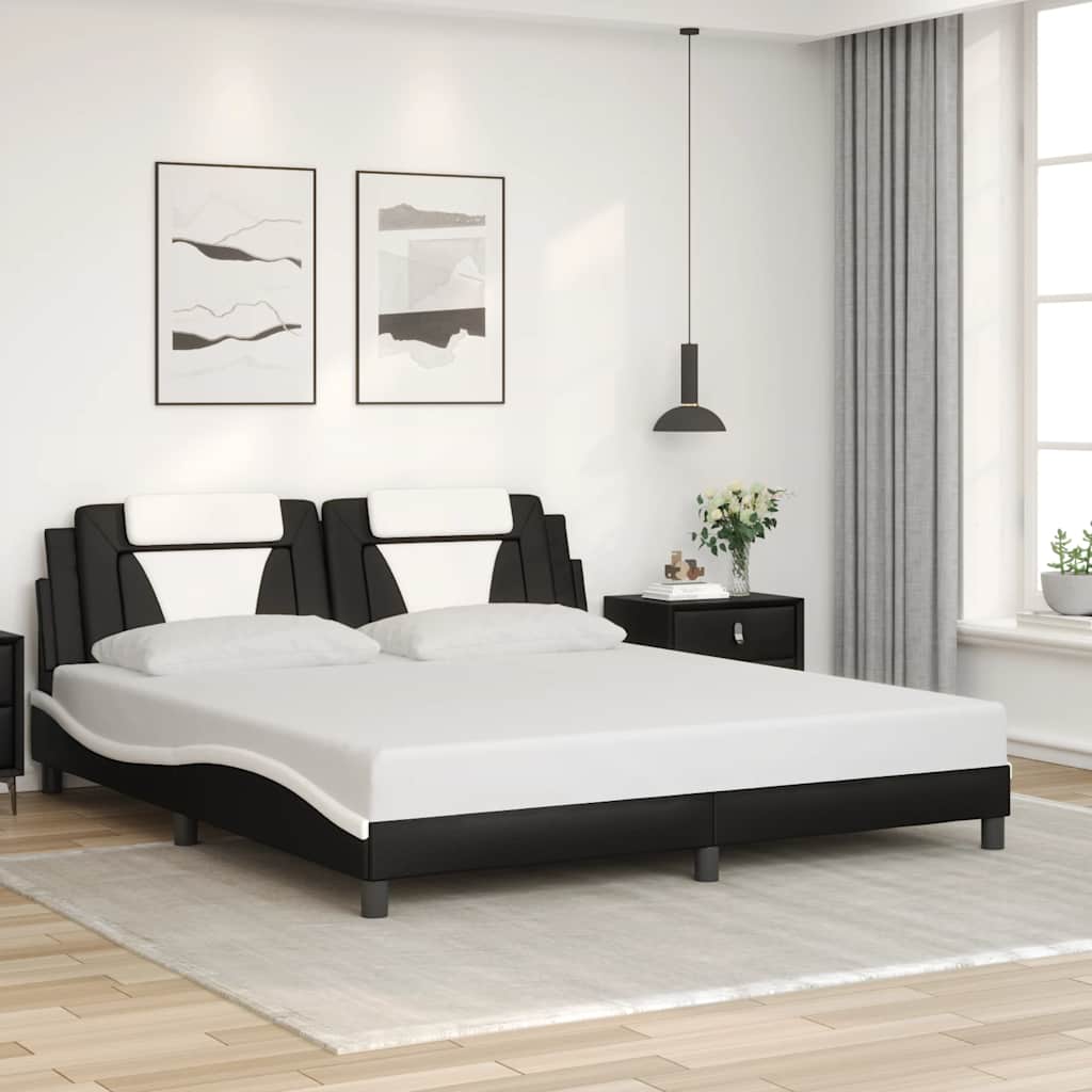 vidaXL Cadru de pat Viana fără saltea negru și alb 180x200cm piele artificială