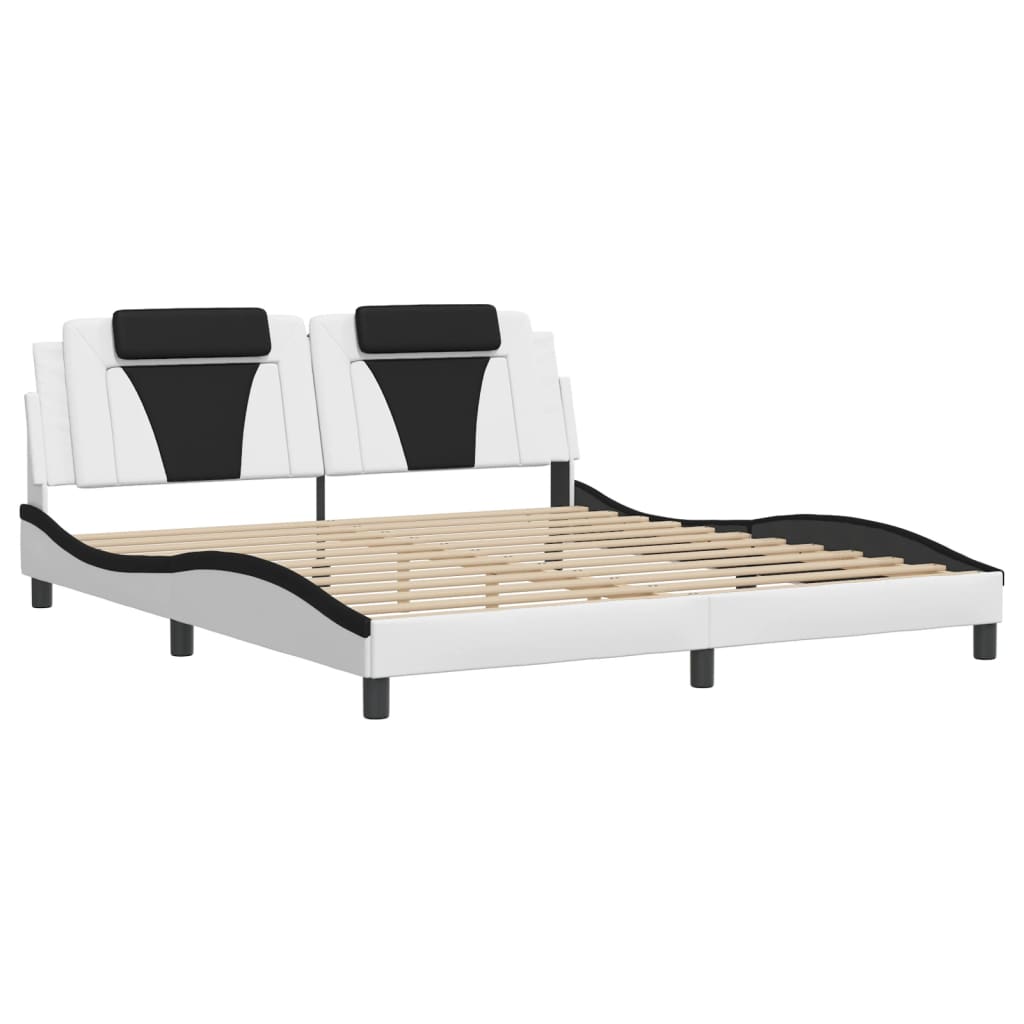 vidaXL Bedframe met hoofdbord kunstleer wit en zwart 180x200 cm afbeelding