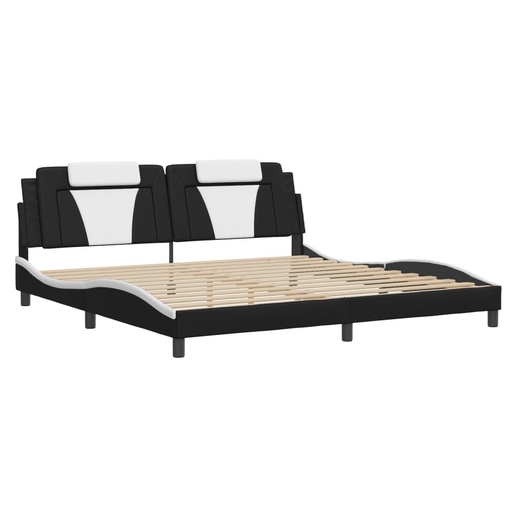 vidaXL fekete és fehér műbőr ágykeret fejtámlával 200x200 cm