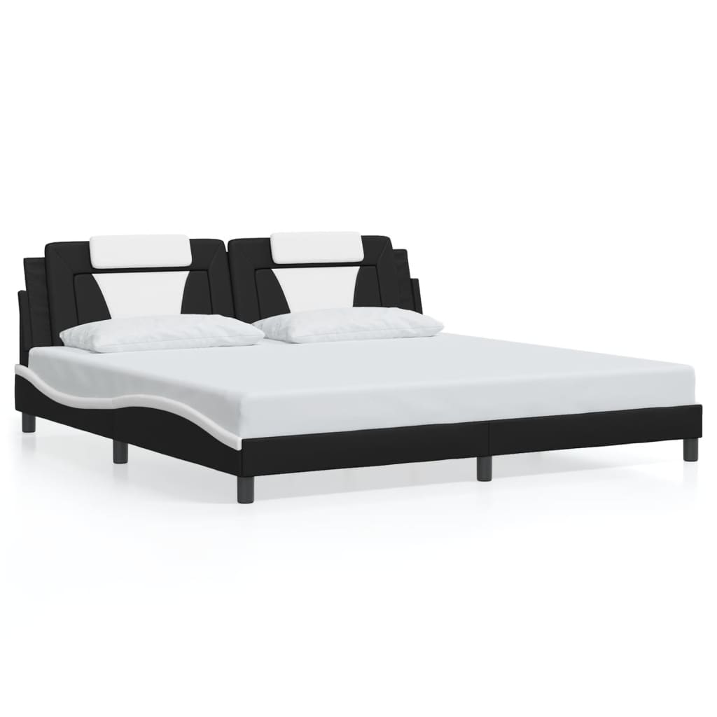 vidaXL Cadru de pat cu tăblie negru și alb 200x200cm piele artificială