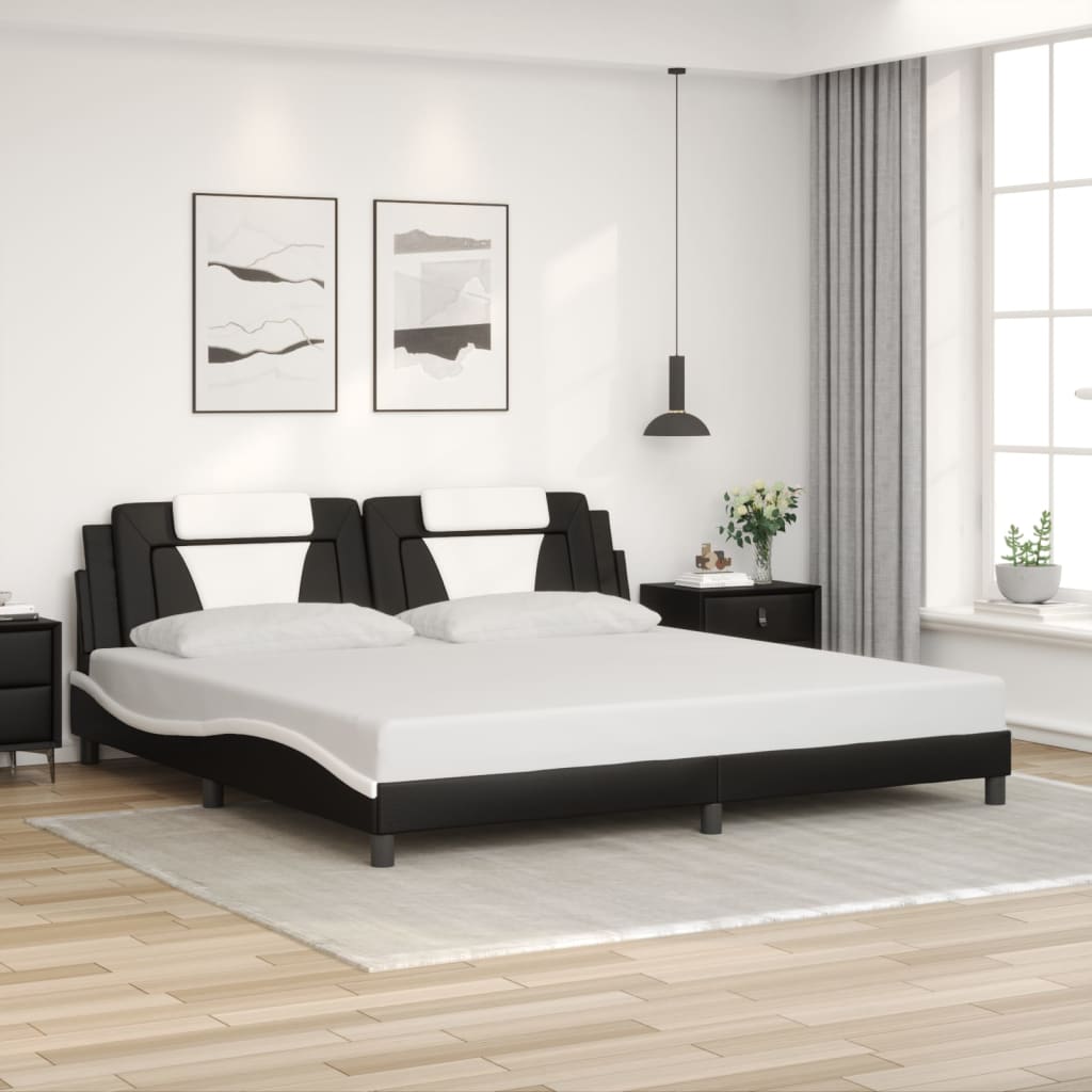 vidaXL Cadru de pat cu tăblie negru și alb 200x200cm piele artificială