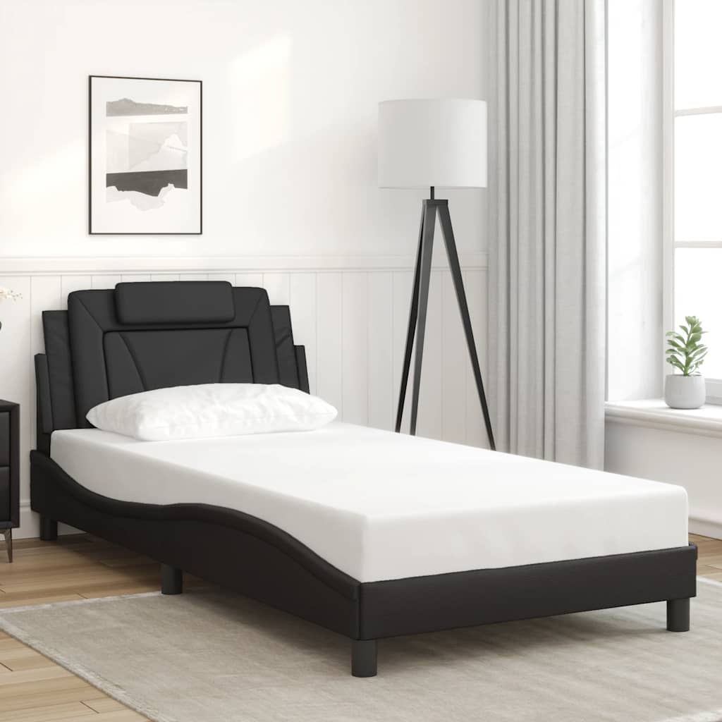 vidaXL Cadru de pat, Viana, fără saltea, negru, 100x190cm, piele ecologică