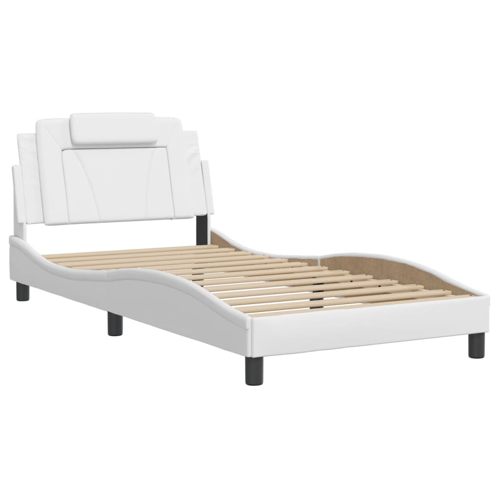 Vidaxl Bed Frame With Headboard White 39.4X79.9 Twin Xl Faux Leather