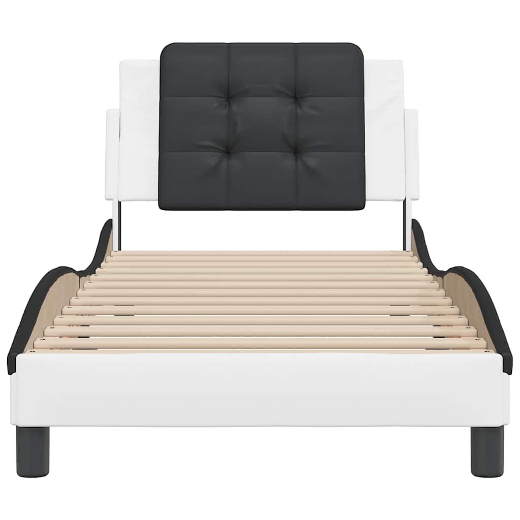 vidaXL Bedframe zonder matras "Zadar" kunstleer wit en zwart 80x200 cm, foto 4