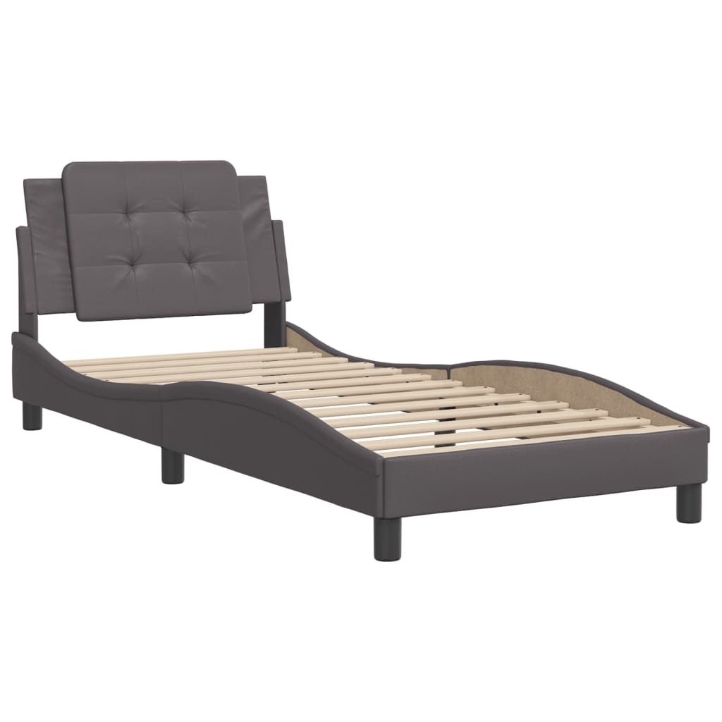 vidaXL Bedframe met hoofdbord kunstleer grijs 90x190 cm afbeelding