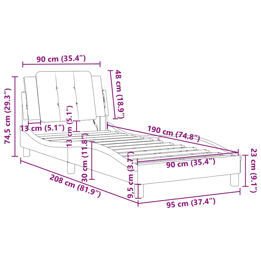 Rám postele bez matrace Zadar černý a bílý 90 x 190 cm umělá kůže - obrázek 13
