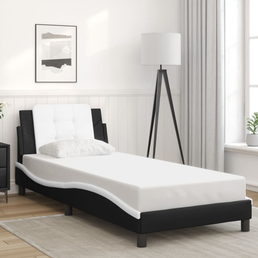 vidaXL Cadru de pat cu tăblie negru și alb 90x190 cm piele artificială