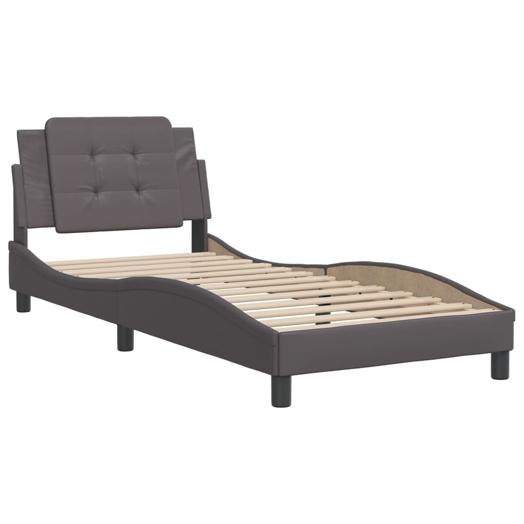 vidaXL Bedframe met hoofdbord kunstleer grijs 90x200 cm afbeelding