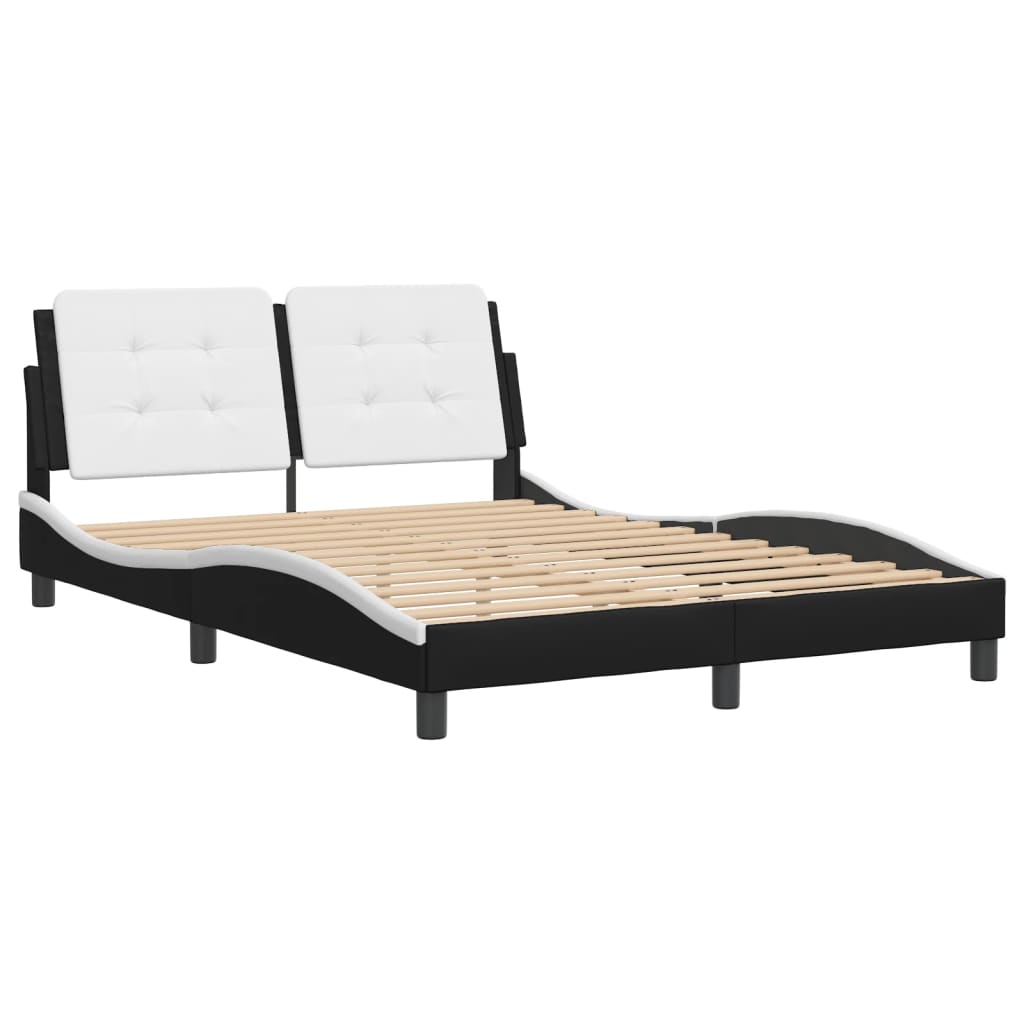 vidaXL Bedframe met hoofdbord kunstleer zwart en wit 140x200 cm afbeelding