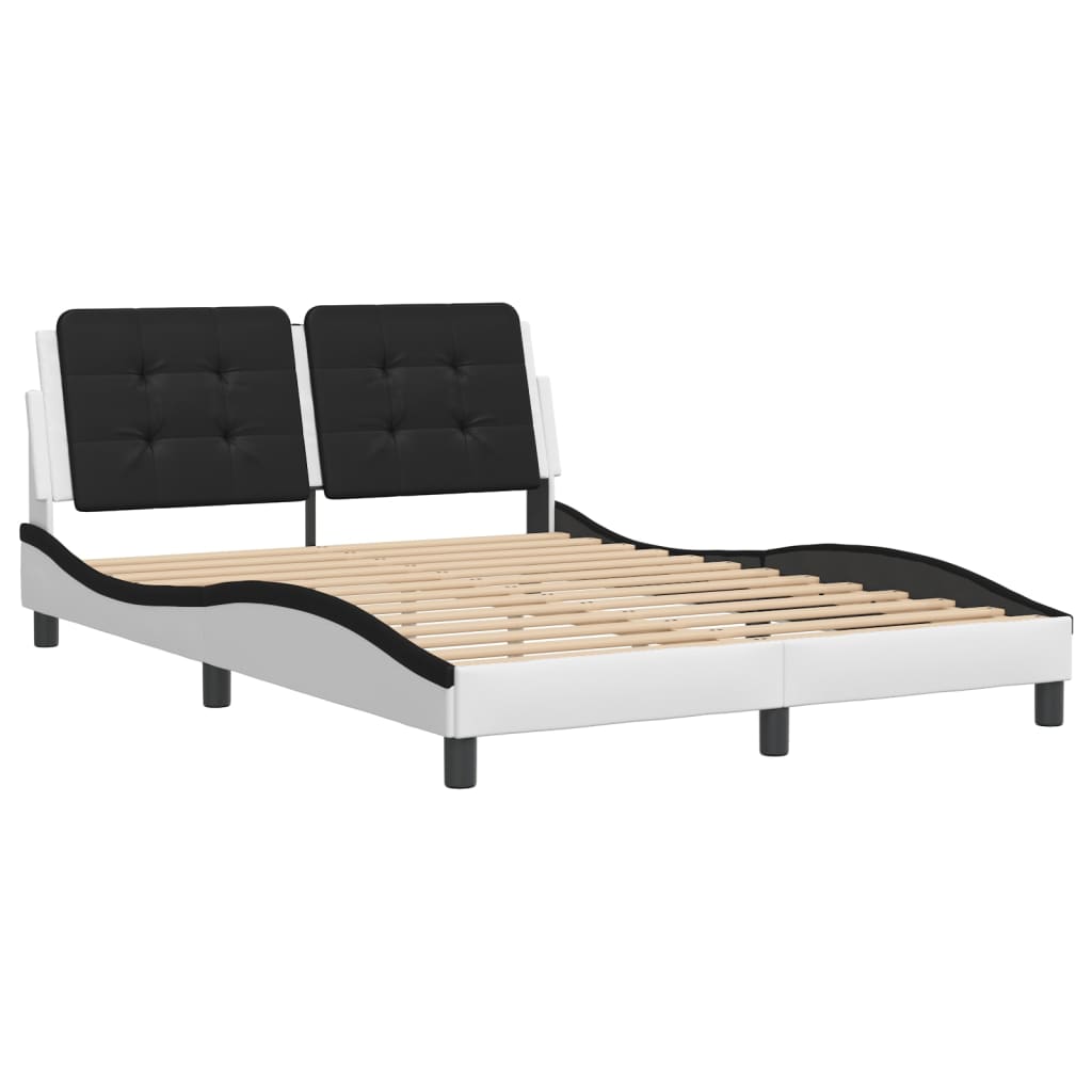 vidaXL Bedframe met hoofdbord kunstleer zwart en wit 140x200 cm afbeelding