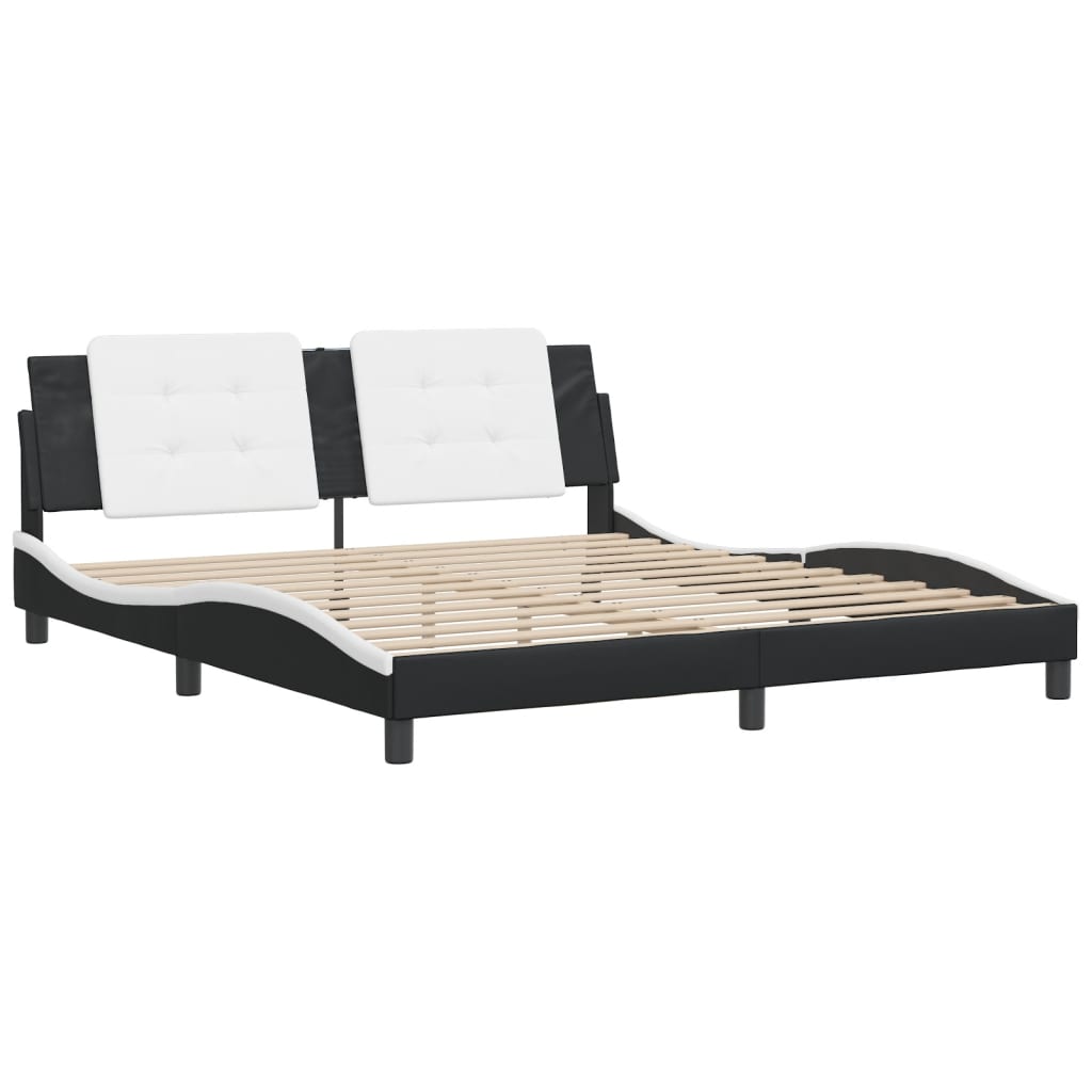 vidaXL Bedframe met hoofdbord kunstleer zwart en wit 180x200 cm afbeelding