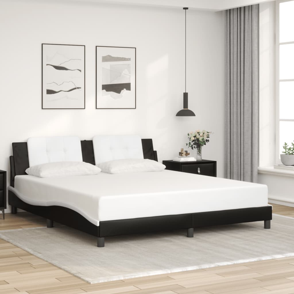 vidaXL Cadru de pat cu tăblie negru și alb 180x200cm piele artificială