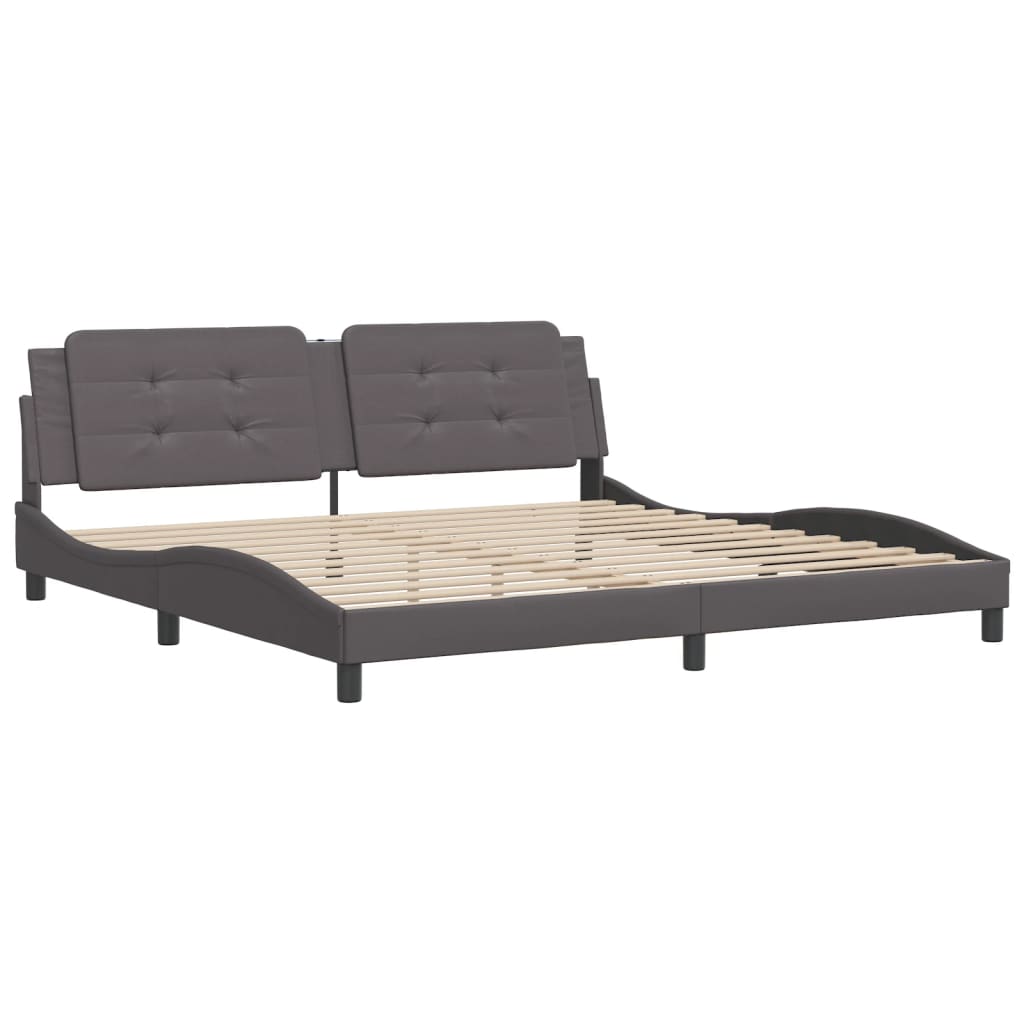 vidaXL Bedframe met hoofdbord kunstleer grijs 200x200 cm afbeelding