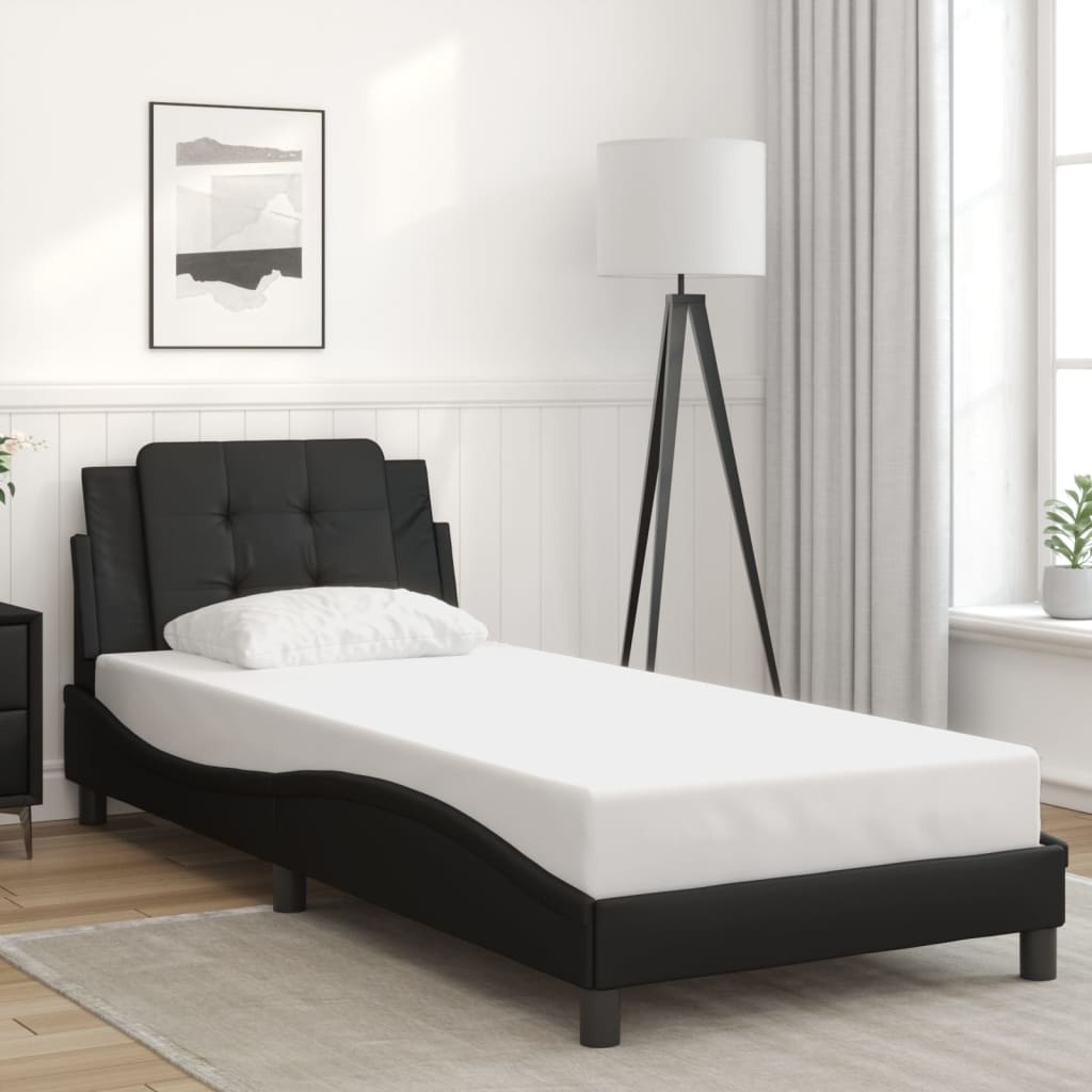 Bed Frame Black Faux leather, solid pine wood, plywood ...