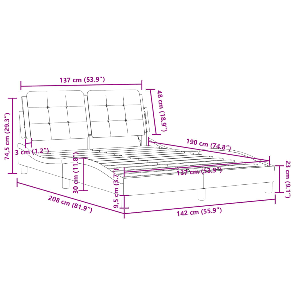 Bed Frame with Headboard Platform Base Bedroom Furniture Faux Leather vidaXL - Picture 20 of 53