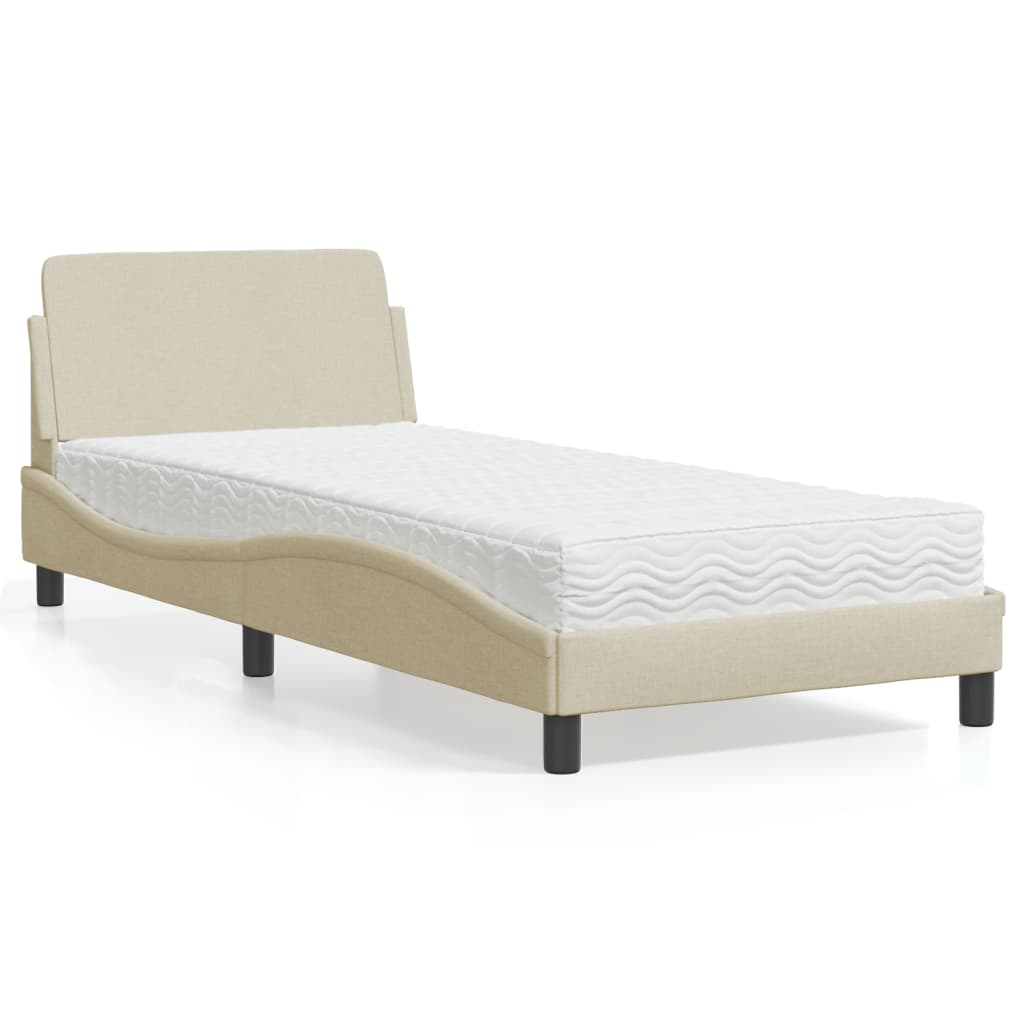 vidaXL Pat cu saltea, crem, 80x200 cm, textil