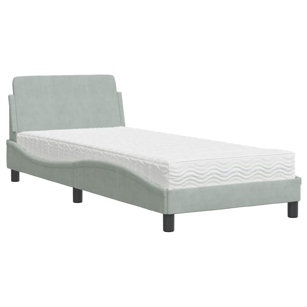 vidaXL Bed met matras "Dover" fluweel lichtgrijs 80x200 cm grijs, foto 3