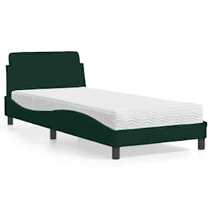 Postelja z vzmetnico Dover temno zelena 80x200 cm žamet