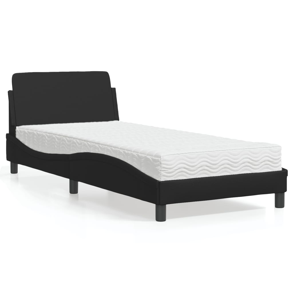 vidaXL Pat continental cu saltea, negru, 80x200 cm, piele ecologică