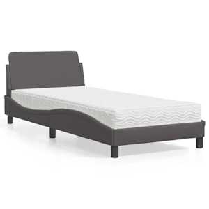 Postelja z vzmetnico Dover siva 80x200 cm umetno usnje