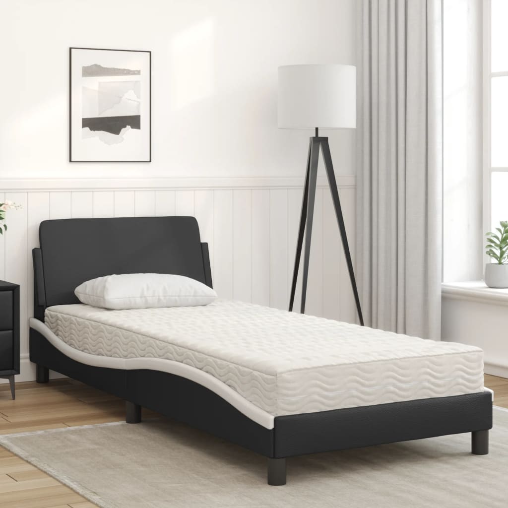 Thumbnail - vidaXL Bett mit Matratze "Dover" Schwarz und Weiß 80x200 cm Kunstleder