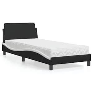 Postelja z vzmetnico Dover črna in bela 80x200 cm umetno usnje