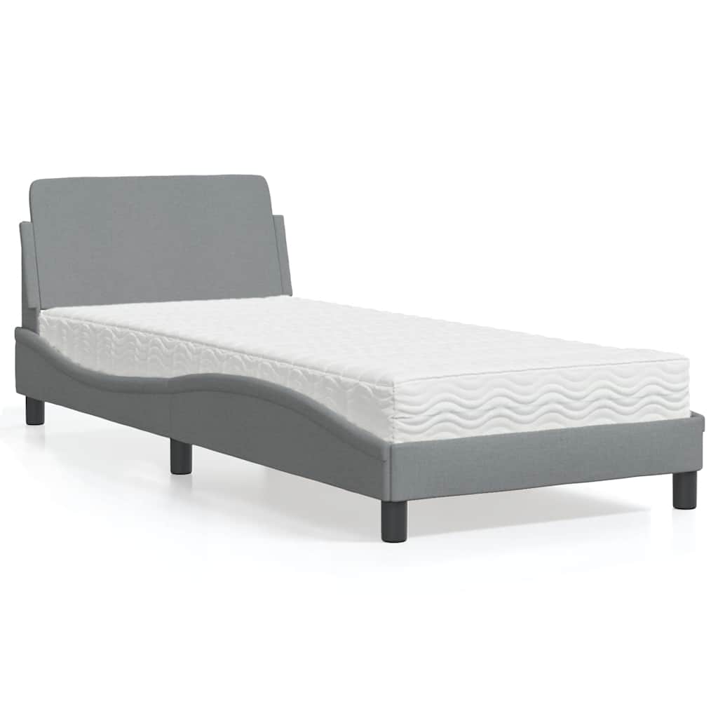 vidaXL Pat cu saltea, Dover, gri deschis, 90x190 cm, textil