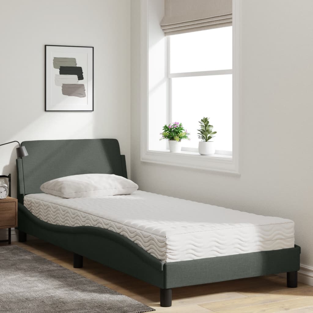 vidaXL Bed met matras "Dover" stof donkergrijs 90x190 cm grijs, foto 2