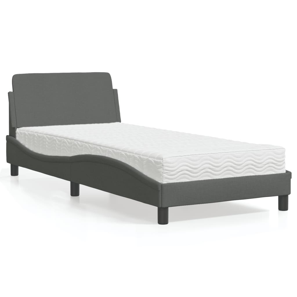 Bett mit Matratze Dunkelgrau 90×190 cm Stoff