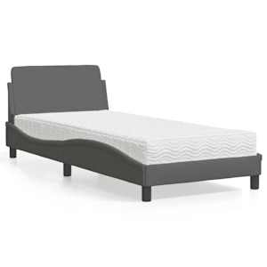 Postelja z vzmetnico Dover temno siva 90x190 cm blago