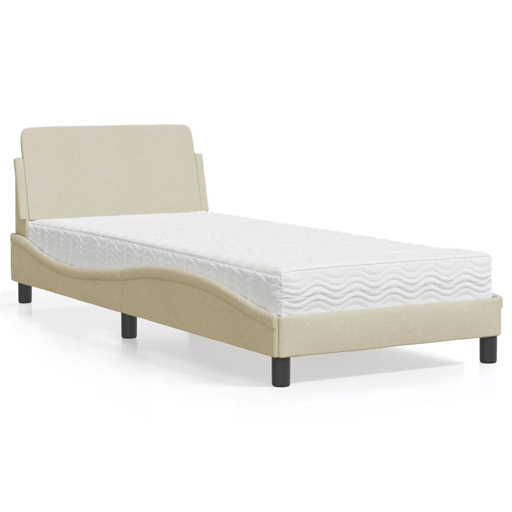 vidaXL Bett mit Matratze Creme 90x190 cm Stoff