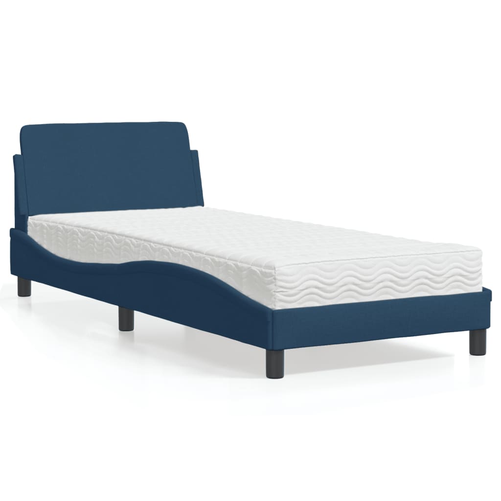 vidaXL Bett mit Matratze Blau 90x190 cm Stoff