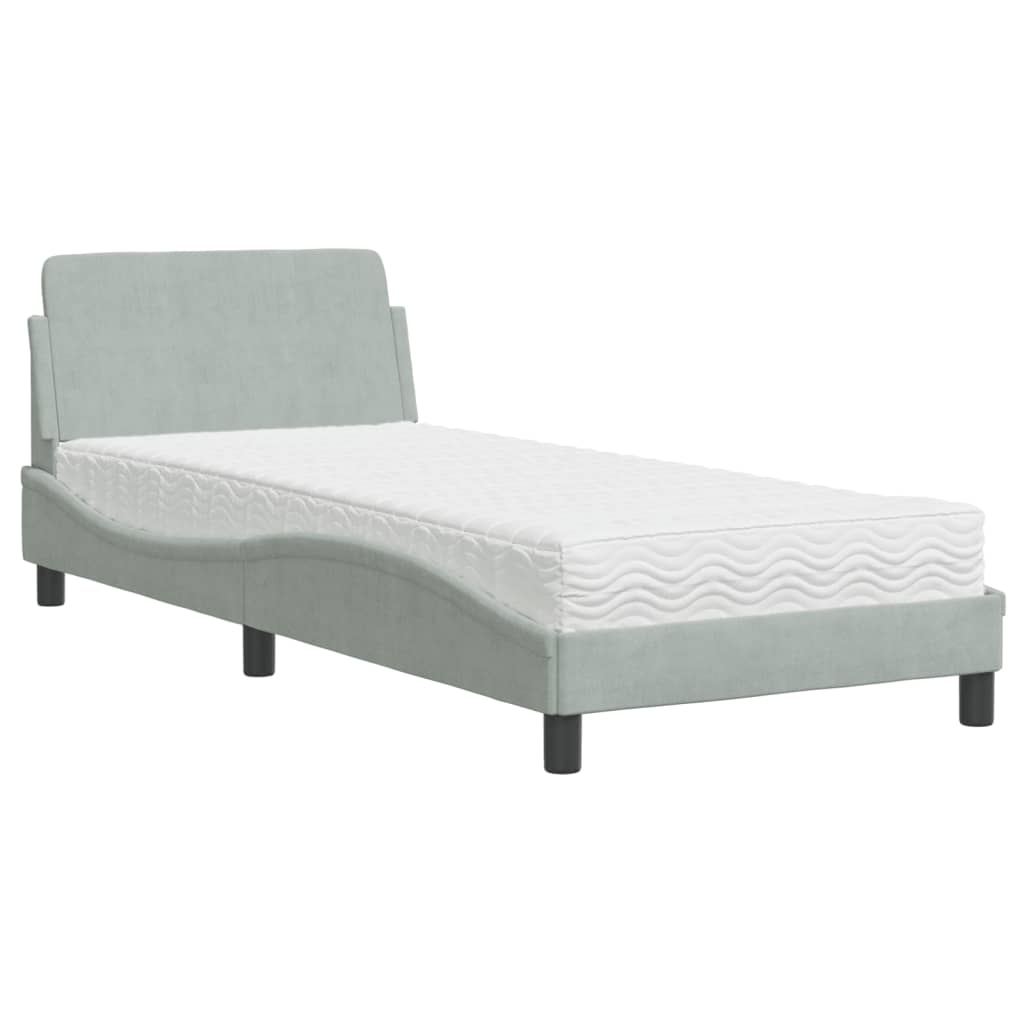 vidaXL Bed met matras "Dover" fluweel lichtgrijs 90x190 cm grijs, foto 3