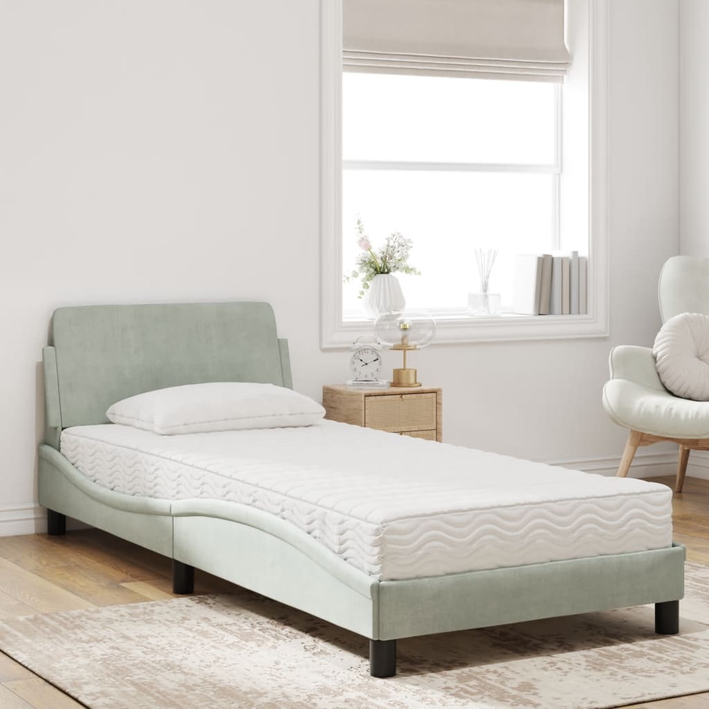 Thumbnail - vidaXL Bett mit Matratze "Dover" Hellgrau 90x190 cm Samt