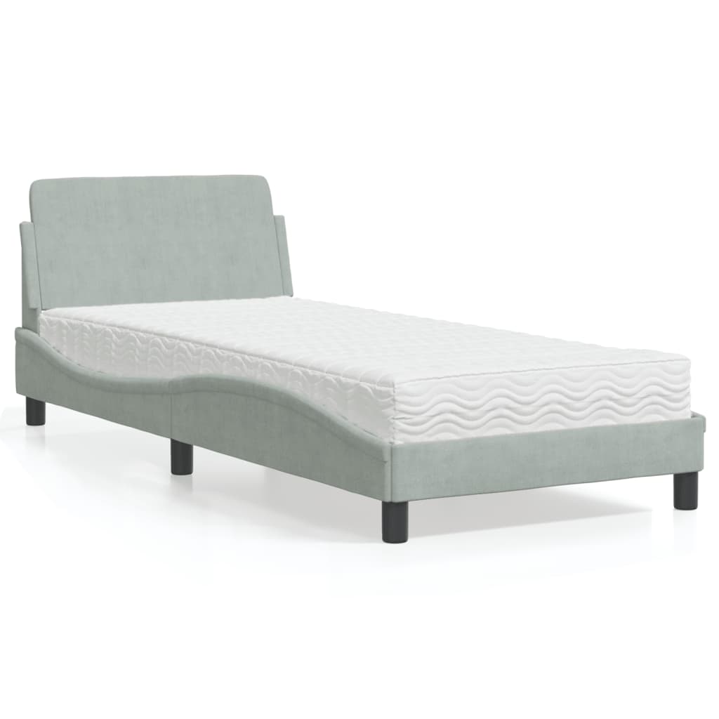Thumbnail - vidaXL Bett mit Matratze "Dover" Hellgrau 90x190 cm Samt