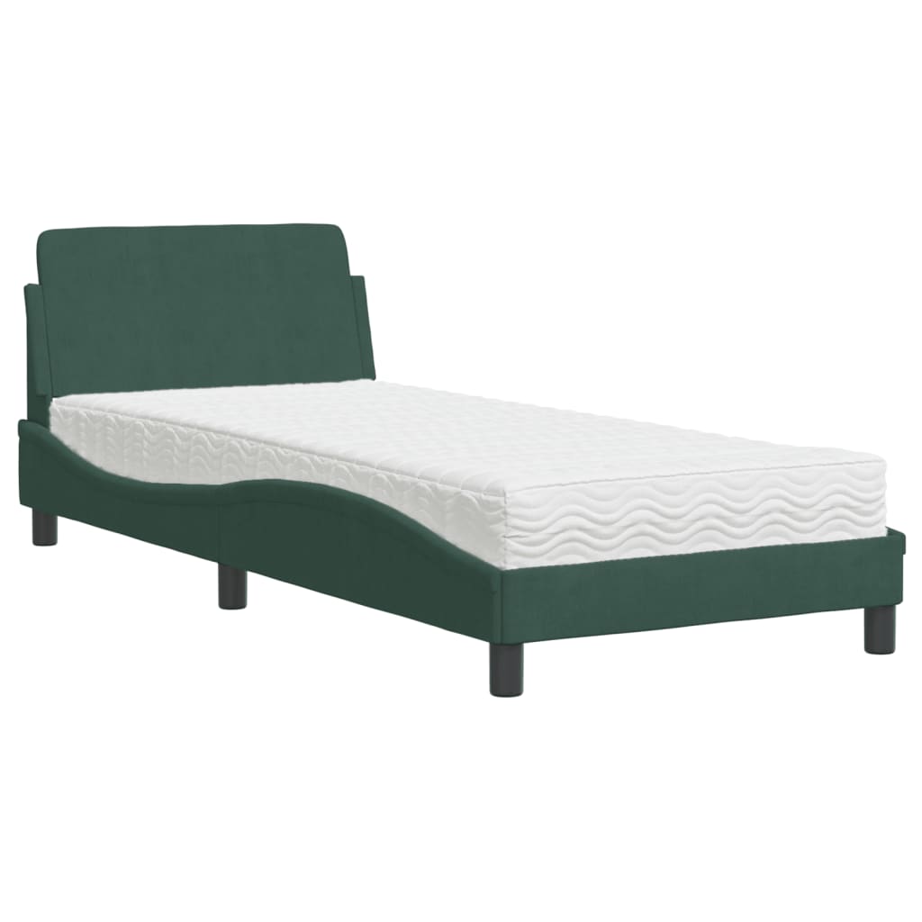 Thumbnail - vidaXL Bett mit Matratze "Dover" Dunkelgrün 90x190 cm Samt