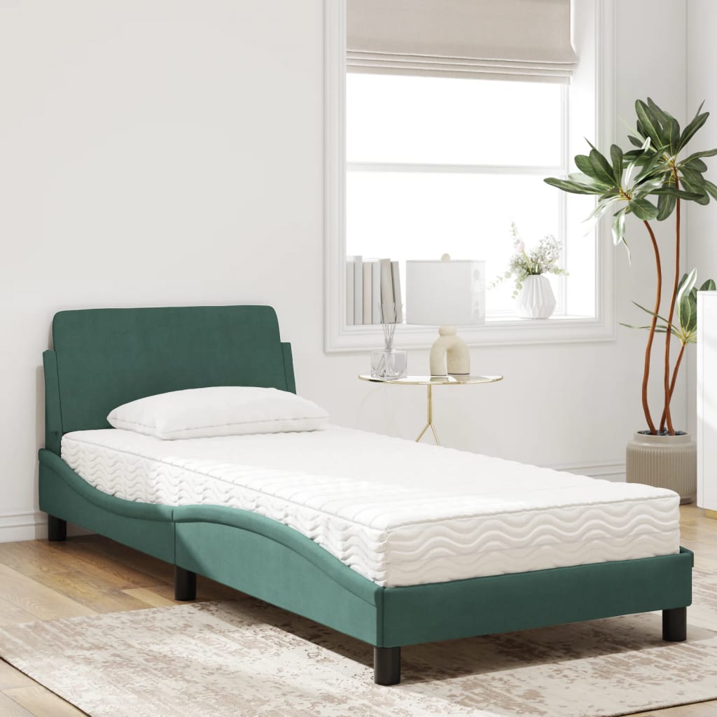 Thumbnail - vidaXL Bett mit Matratze "Dover" Dunkelgrün 90x190 cm Samt