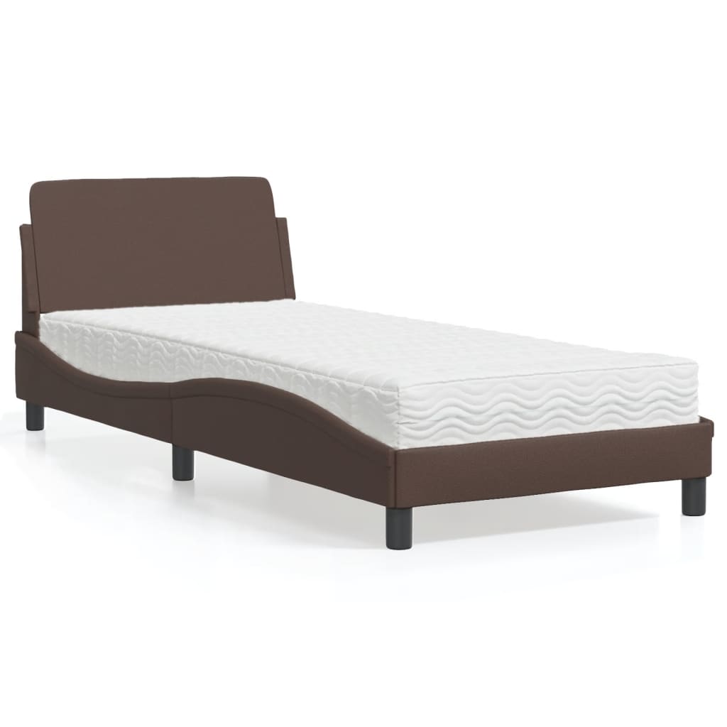 vidaXL Bett mit Matratze Braun 90x190 cm Kunstleder