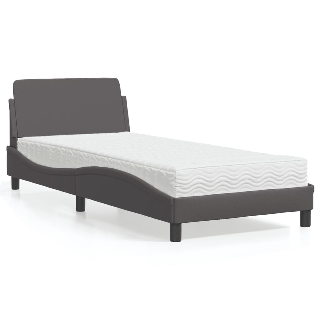 vidaXL Pat cu saltea, gri, 90x190 cm, piele ecologică