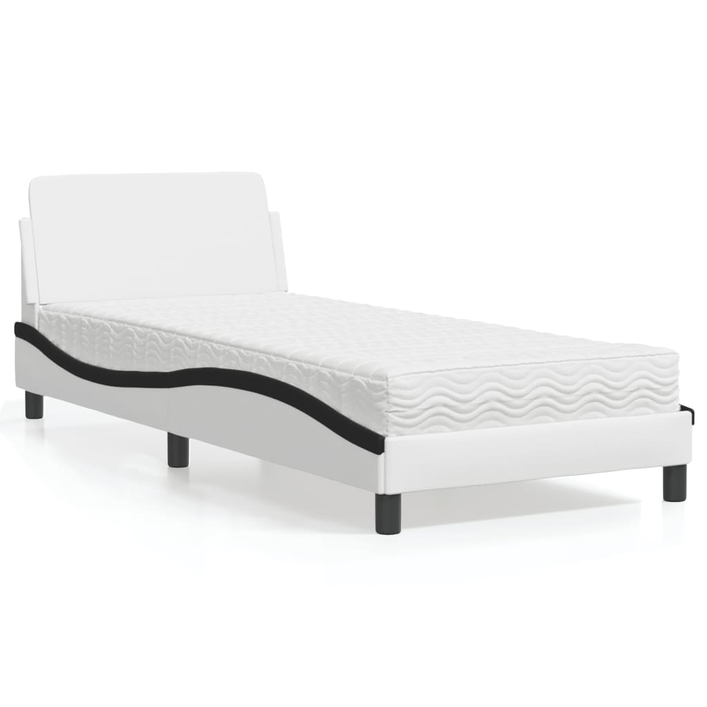 Bett mit Matratze Weiß und Schwarz 90×190 cm Kunstleder