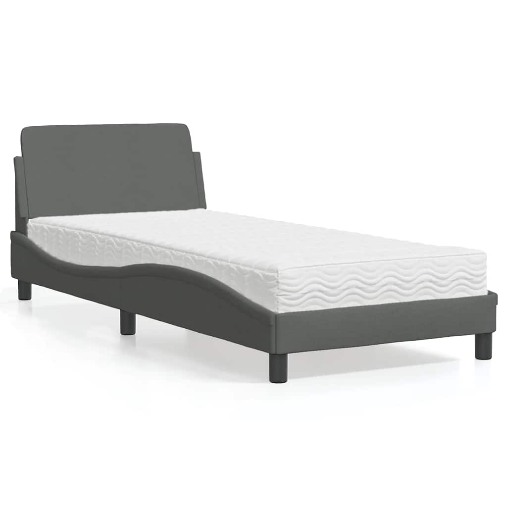 vidaXL seng med madras Dover 90x200 cm stof mørkegrå