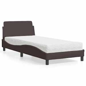 Postelja z vzmetnico Dover temno rjava 90x200 cm blago