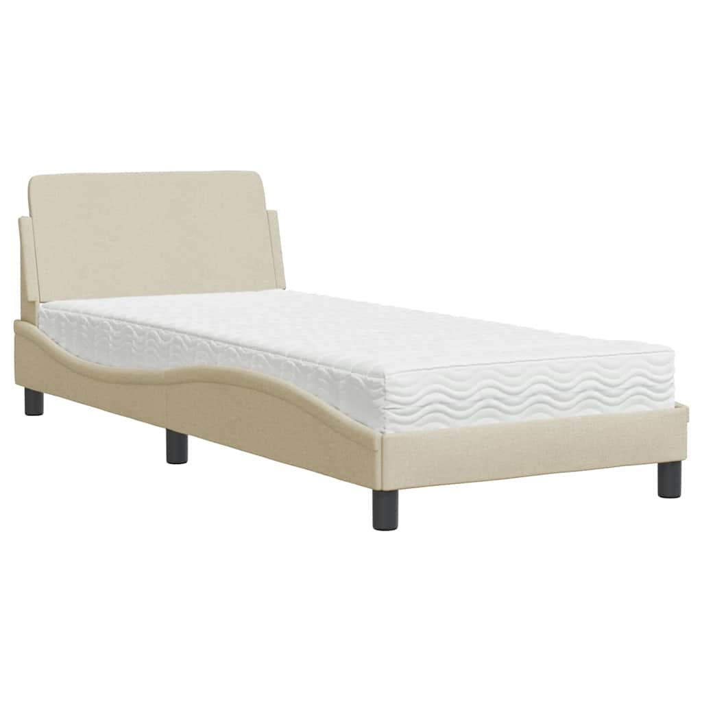 vidaXL Pat cu saltea, Dover, crem, 90x200 cm, textil