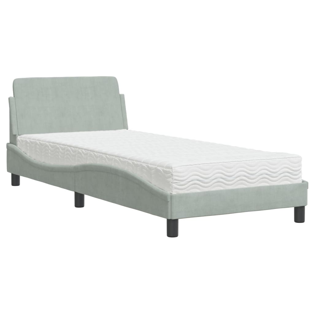 vidaXL Bed met matras "Dover" fluweel lichtgrijs 90x200 cm grijs, foto 3