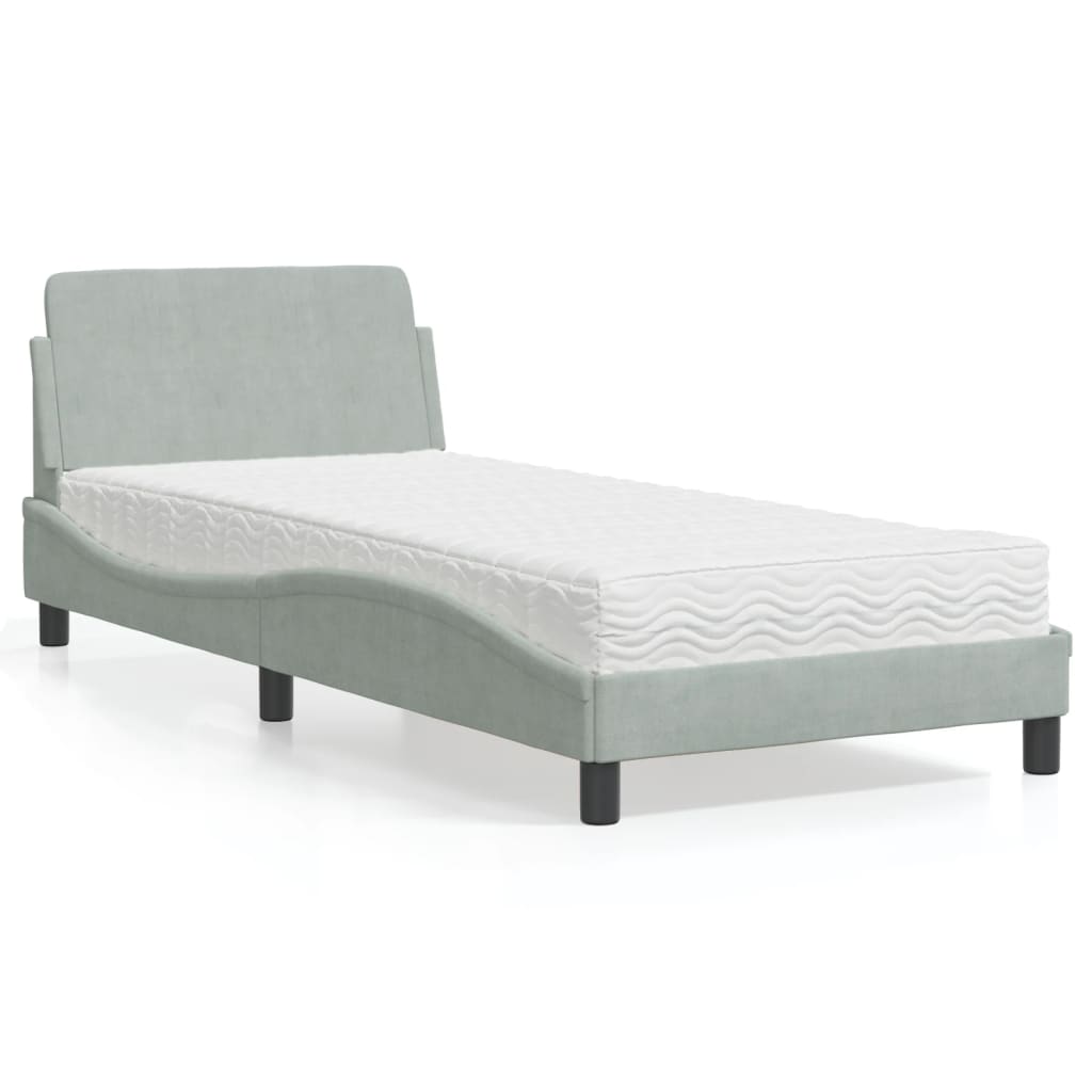 vidaXL seng med madras Dover 90x200 cm velour lysegrå
